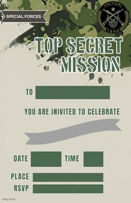 Yellow Maximalist Army's Birthday Invitation Tabloid template