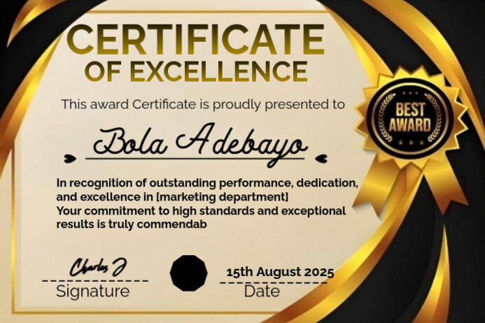 Yellow Maximalist Award Certificate Of Excellence Label template