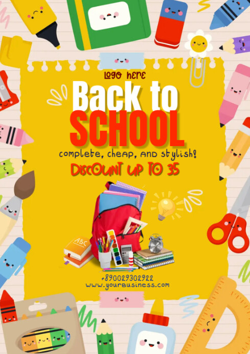 Yellow Maximalist Back To School A4 Template | PosterMyWall