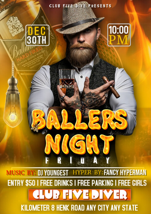 Plantilla de Yellow Maximalist Ballers Night Party A4 | PosterMyWall