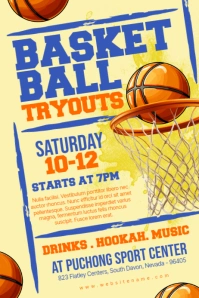 Yellow Maximalist Basketball Tryouts Poster template