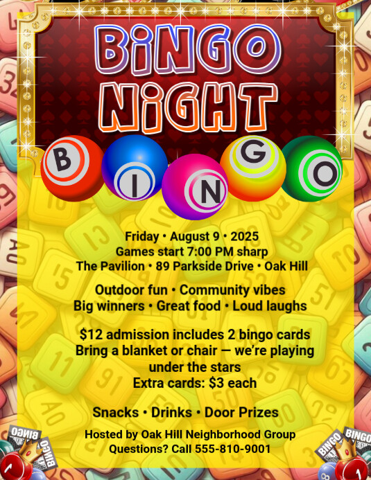 Yellow Maximalist Bingo Night Flyer Flyer (us Letter) 传单(美国信函) template