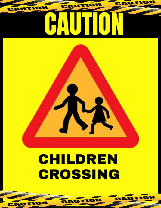 Yellow Maximalist Caution, Children Crossing  Flyer (us Letter) template