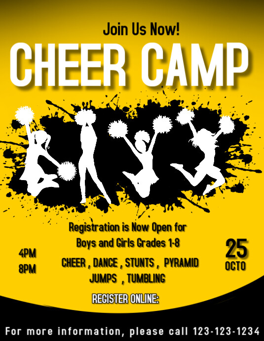 Yellow Maximalist Cheer Camp Flyer (us Letter template