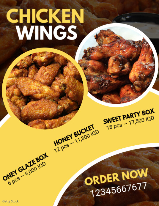 Yellow Maximalist Chicken Wings Flyer (us Letter) template