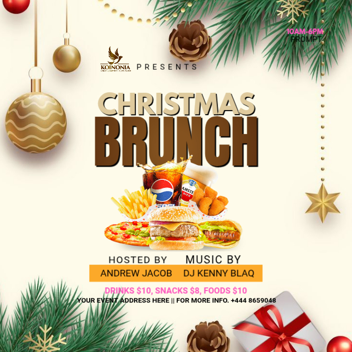 Yellow Maximalist Christmas Brunch Instagram Post Template | PosterMyWall