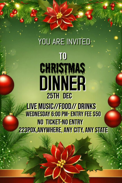 Yellow Maximalist Christmas Dinner Flyer Poster Template | PosterMyWall