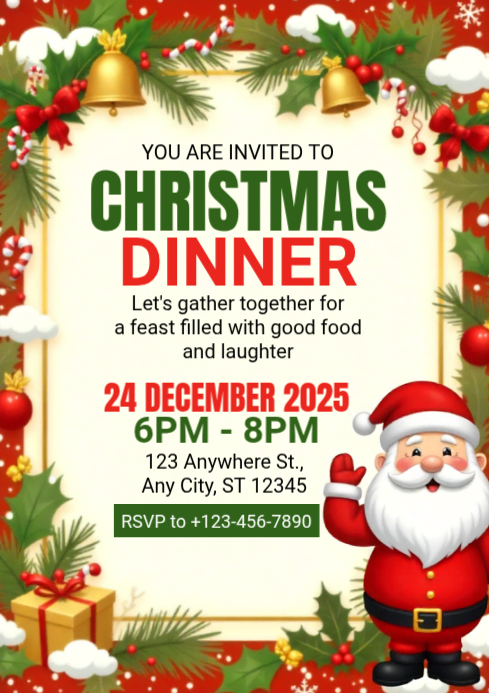 Yellow Maximalist Christmas Dinner Party A4 Template | PosterMyWall