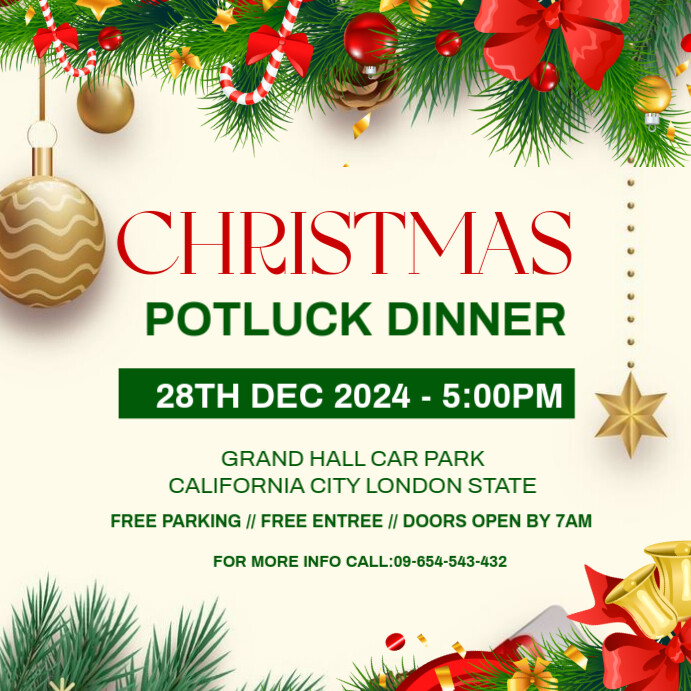 Yellow Maximalist Christmas Potluck Dinner Party Invitation Instagram Post template