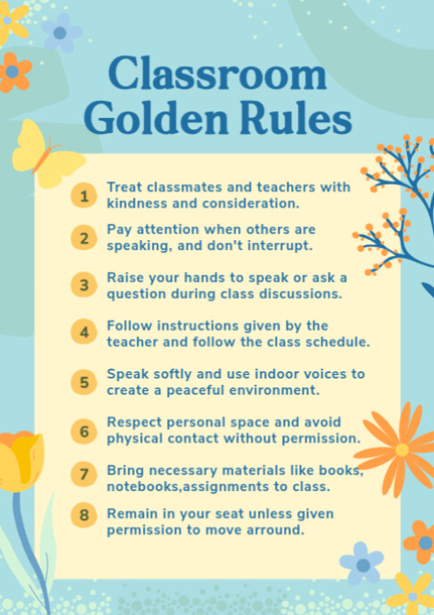Yellow Maximalist Classroom Golden Rules A2 template