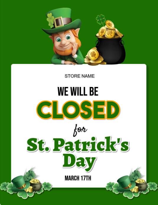 Yellow Maximalist Closed For St Patrick's Day  Flyer (us Letter) template