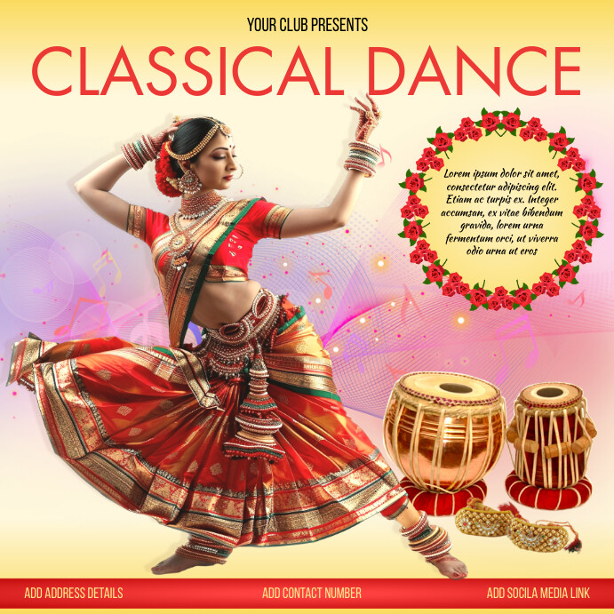 Yellow Maximalist Colorful Indian Classical D Instagram Post template