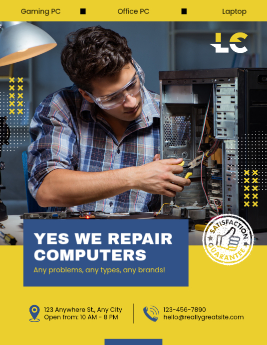 Yellow Maximalist Computer Repair Flyer (us Letter) Template | PosterMyWall