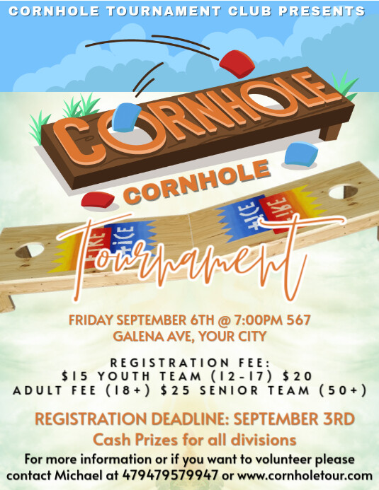 Yellow Maximalist Editable Cornhole Tournament Flyer Flyer (us Letter) template