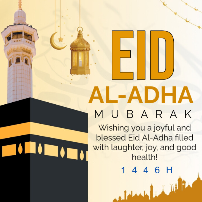 Yellow Maximalist Eid Ul Azha Mubarak Blessings  Instagram Post template