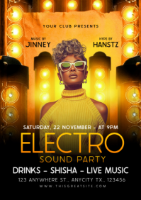Yellow Maximalist  Electro Sound Night Party A4 template