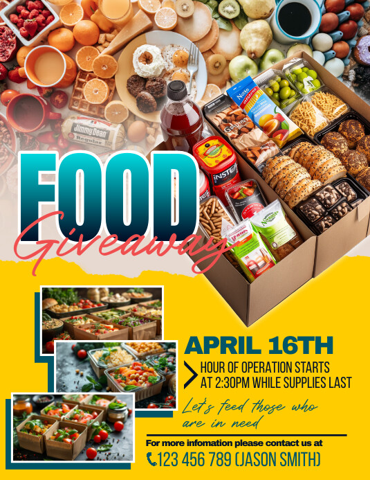 Yellow Maximalist Food Giveaway Flyer (us Let template