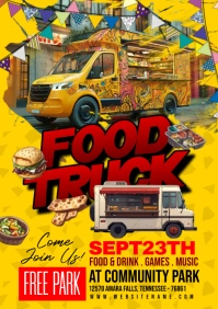 Yellow Maximalist Food Truck A5 template