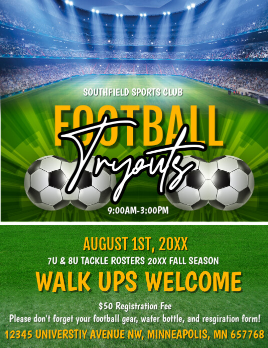 Copy of Yellow Maximalist Football Tryouts Flyer Flyer (us Letter ...