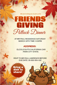 Yellow Maximalist Friends Giving Potluck Dinner Poster template