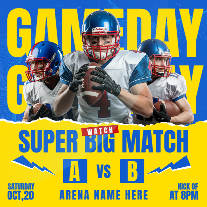Yellow Maximalist Game Day Super Big Match Instagram Post template