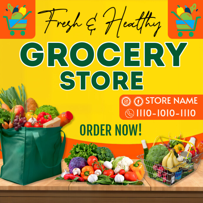 Yellow Maximalist Grocery Store Ads Instagram Post Template | PosterMyWall