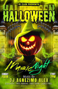 Yellow Maximalist Halloween Music Party Flyer Half Page Wide Meia página larga template