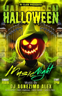 Yellow Maximalist Halloween Music Party Flyer Half Page Wide template