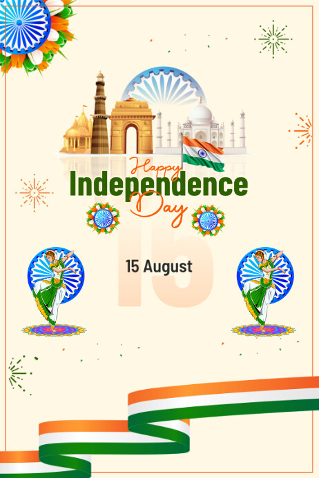 Yellow Maximalist Happy Indepence Day Poster template
