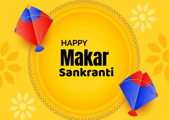 Yellow Maximalist Happy Makar Sankranti  Postcard template