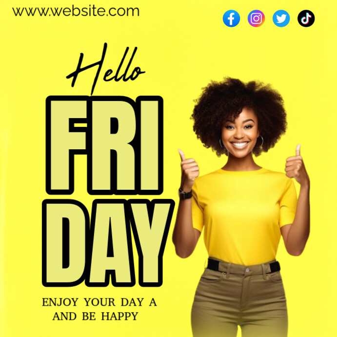 Yellow Maximalist Hello Friday Instagram Post Template | PosterMyWall