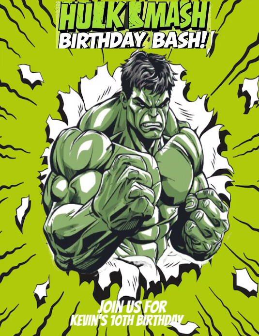Yellow Maximalist Hulk Smash Birthday Bash! Flyer (us Letter) Template ...