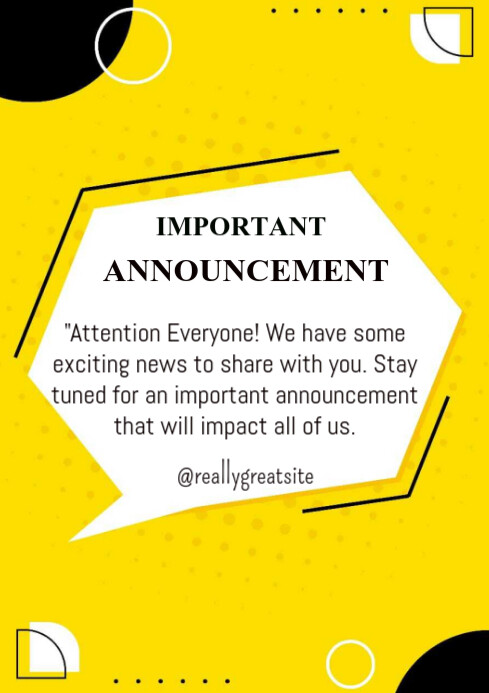 Yellow Maximalist Important Announcement A4 Template | PosterMyWall