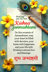 Yellow Maximalist Krishna Janmashtami Greeting  Poster Póster template