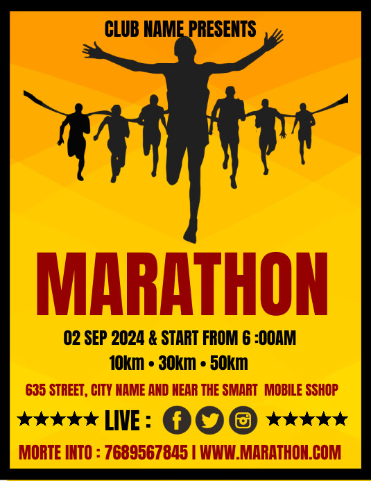 Yellow Maximalist Marathon Poster Flyer (us L template