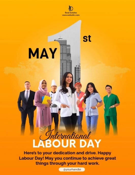 yellow Maximalist May 1st International Labour Day Flyer Design Flyer (us Letter) template