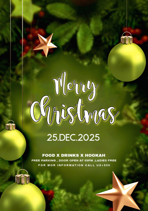 Yellow Maximalist Merry Christmas Card A4 Template | PosterMyWall