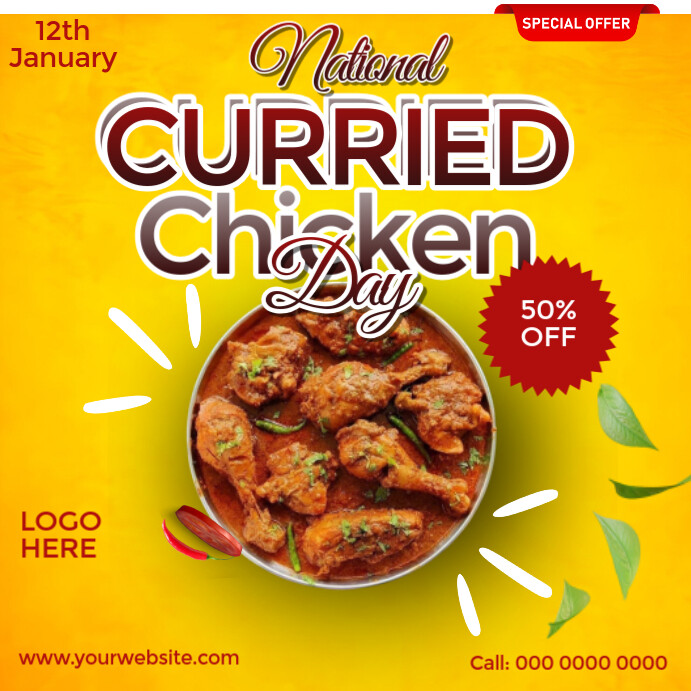 Yellow Maximalist National Curried Chicken Day Instagram Post เทมเพลต ...