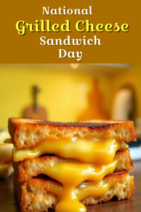 Yellow Maximalist National Grilled Cheese Sandwich Day Template Poster Cartaz