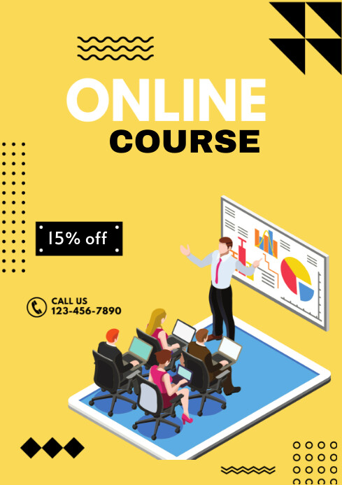 Yellow Maximalist Online Course Poster A2 Template | PosterMyWall
