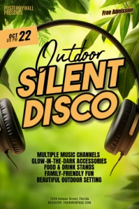 Yellow Maximalist Outdoor Silent Disco Poster Póster template