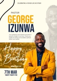 Yellow Maximalist Pastor Birthday Poster A3 template