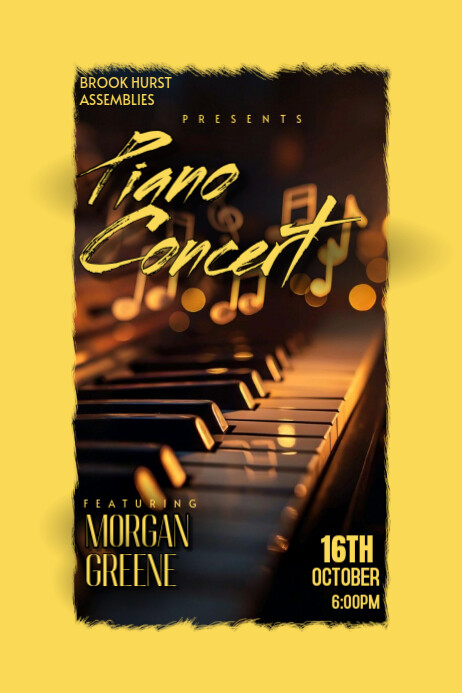 Yellow Maximalist Piano Concert Poster 海报 template