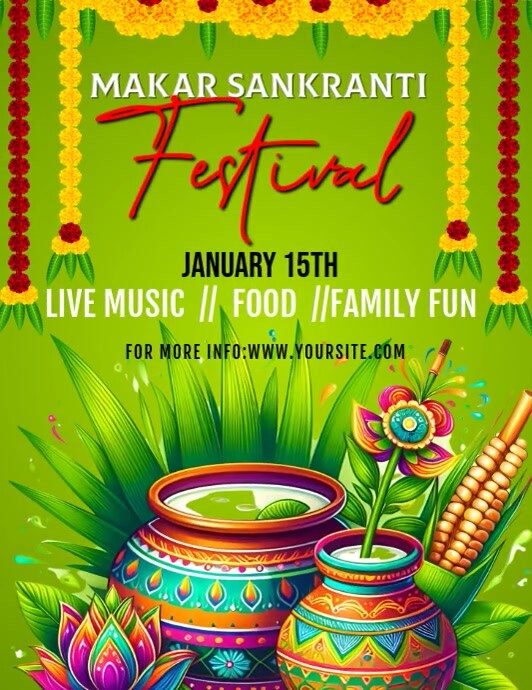 Yellow Maximalist Pongal And Makar Sankranti Flyer (us Letter) template