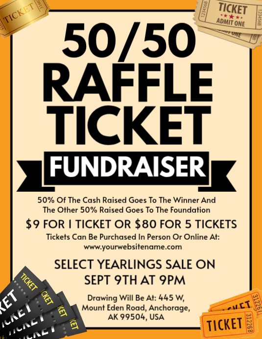 Plantilla de Yellow Maximalist Raffle Ticket Flyer Flyer (us Letter ...