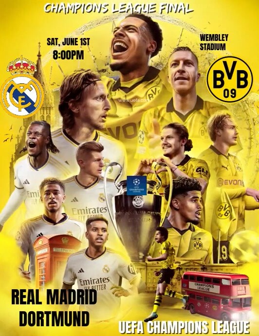 Copy of Yellow Maximalist Real Madrid Vs Dortmund Fl | PosterMyWall