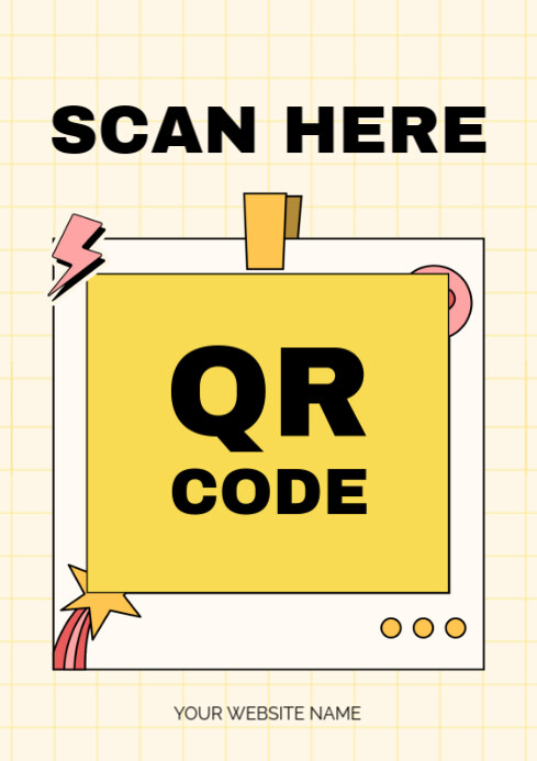 Yellow Maximalist Scan Here Qr Code Flyers  A4 template