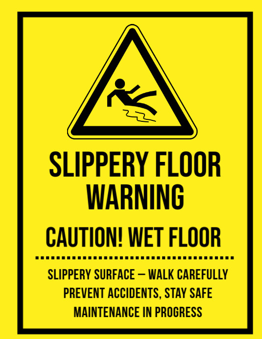Yellow Maximalist Slippery Floor Warning Flyer (us Letter) template