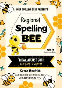 Yellow Maximalist Spelling Bee Competition Invitation A4 template