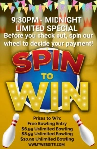 Yellow Maximalist Spin To Win Bowling Tabloid template